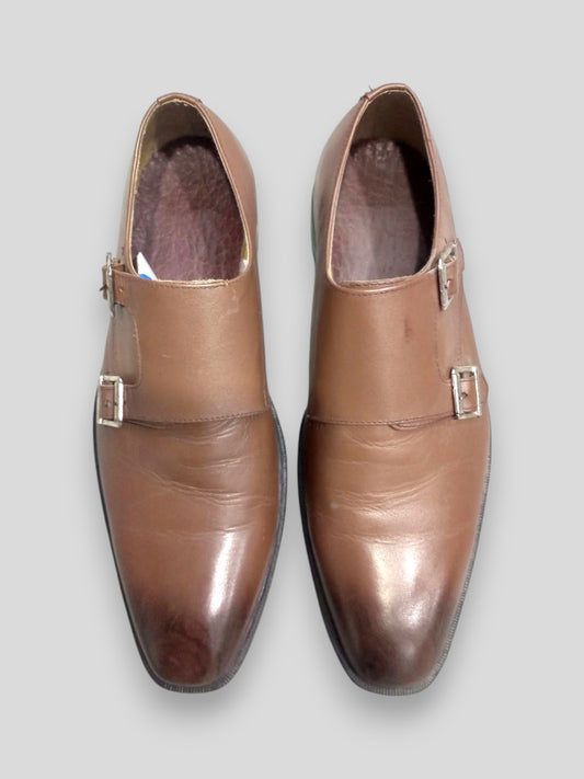 Handmade Leather Arrow Double Monk Strap Shoes